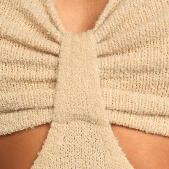 Lulus Perfect Season Tan Knit Cutout Sweater Dress M - Picture 3 of 6